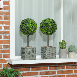 HOMCOM Set of 2 Artificial Plants 50cm Faux Boxwood Topiary Balls