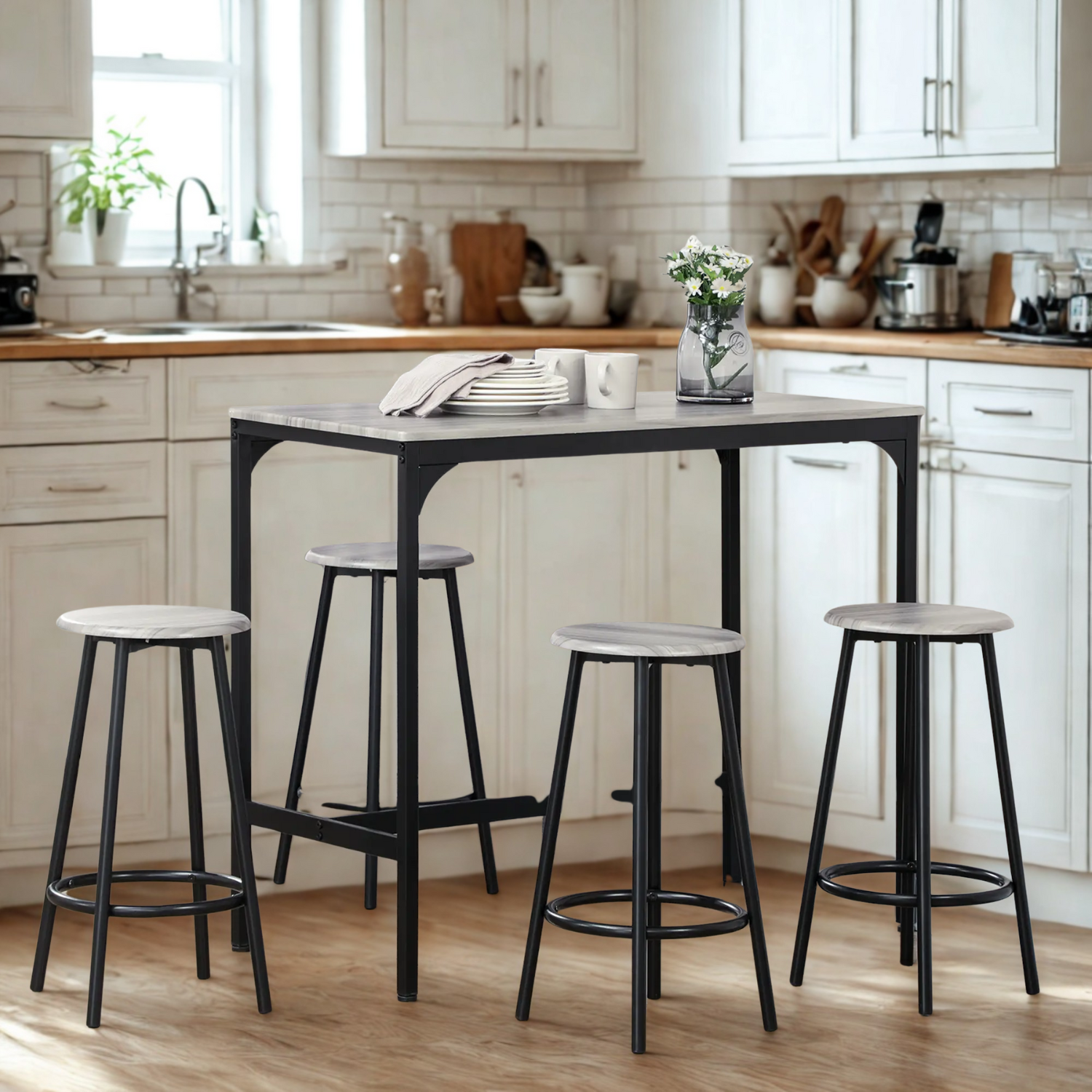 5 Piece Industrial Dining Set - Grey