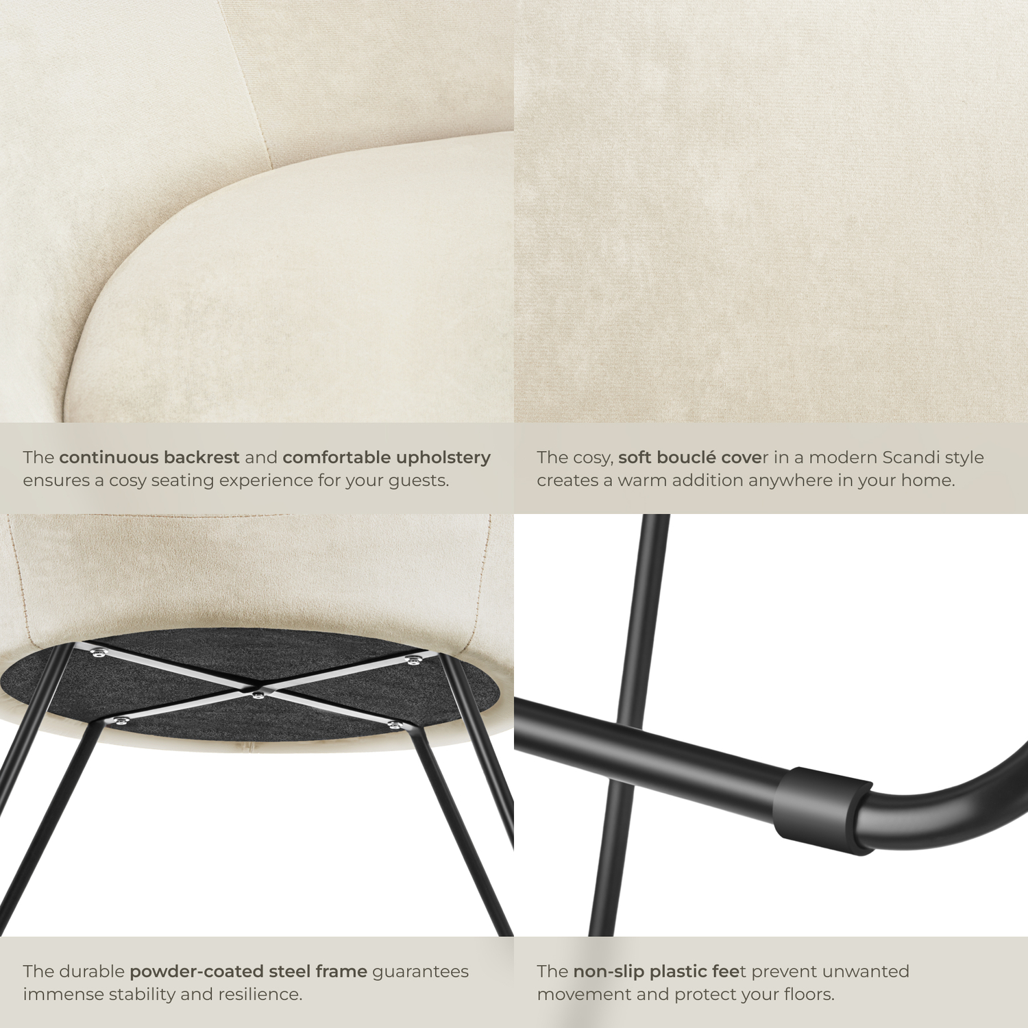 Accent Chair Centera Curved Backrest Steel Frame - Velvet Look Beige