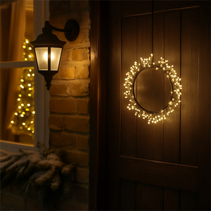 Xmas Haus 25cm Black Wreath 800Warm White Micro Led 3M Cable