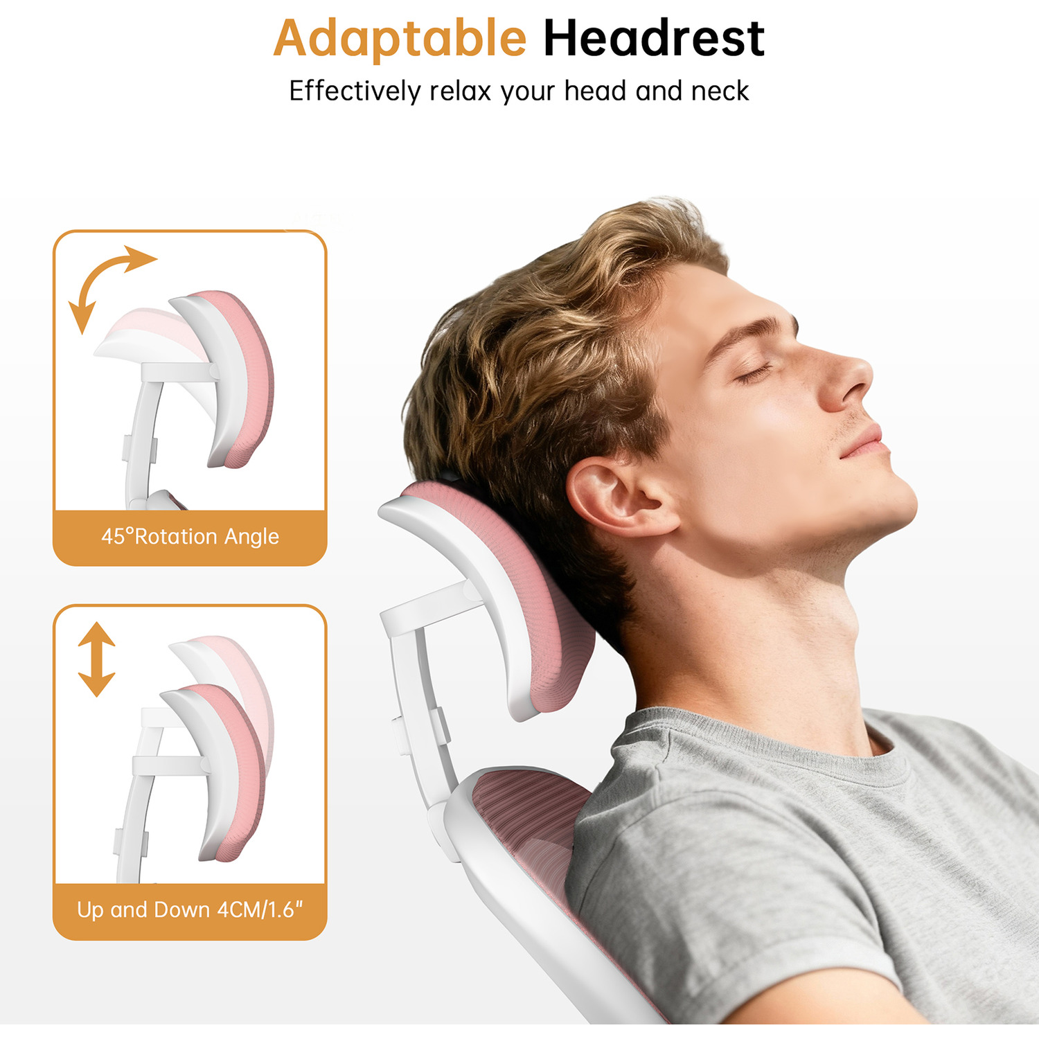 Breathable Mesh Office Chair With Adjustable Headrest And Lumbar Support - White And Pink