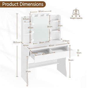White Yaheetech Dressing Table Vanity Desk with Mirror and Lights shot 11565719
