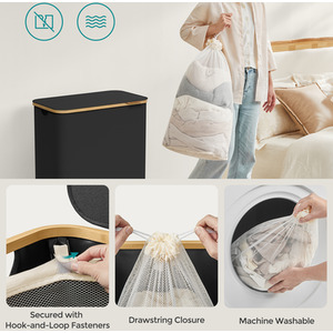 Black SONGMICS Laundry Basket with Lid, 2-Section Large Laundry Hamper shot 11673329