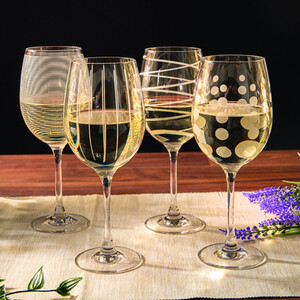Mikasa Cheers Set of Four White Wine Glasses, Metallic Gold, 400ml, Gift Boxed