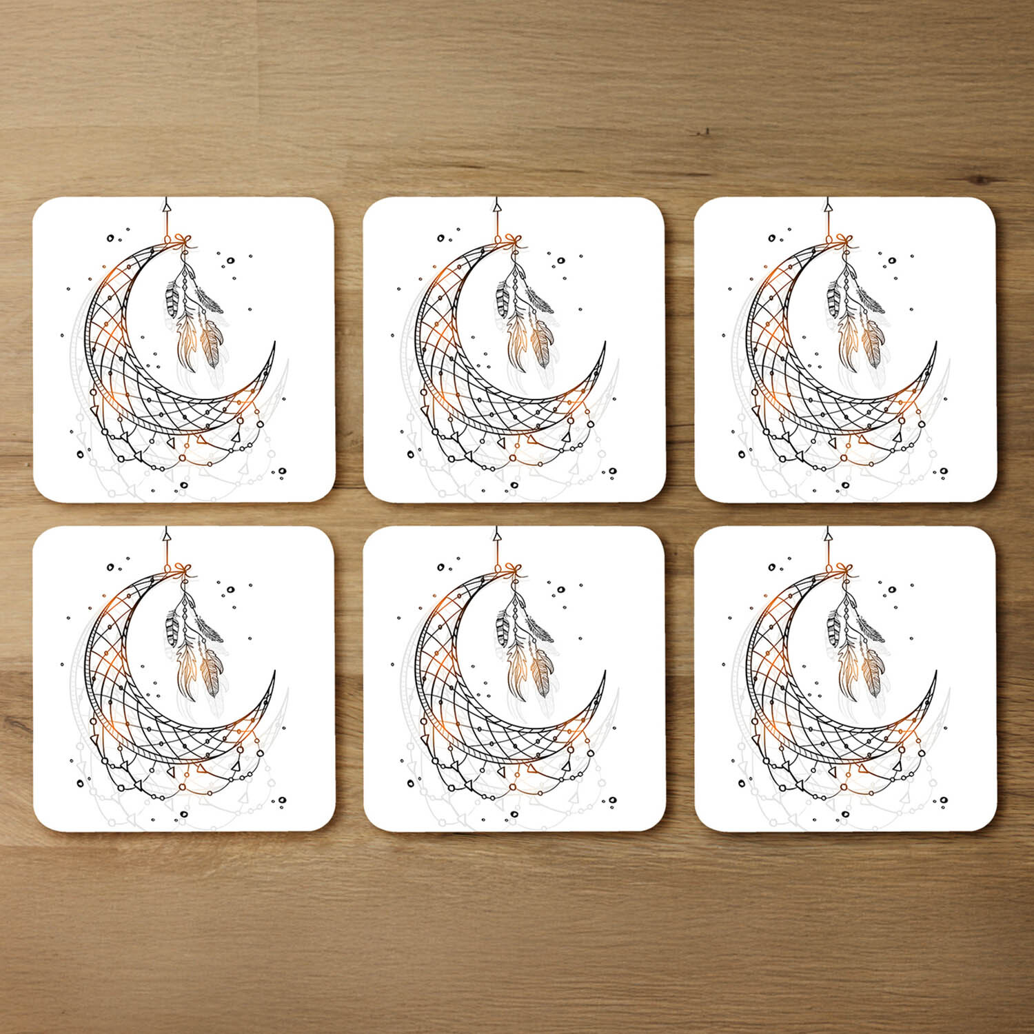 Dream Catcher With Crescent Moon Coaster - Brown