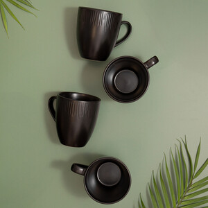 Mikasa Jardin Midnight Stoneware Mugs, Set of 4, 420ml Black