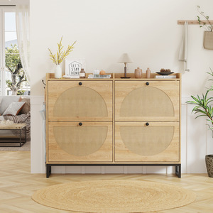 HMD Shoe Cabinet Organizer Rattan Design with 4 Flip Drawers