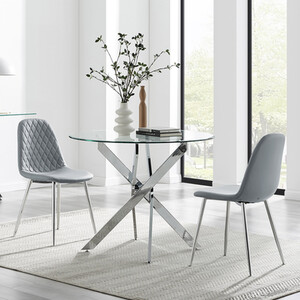 Novara 100cm Round Dining Table 2 Corona Silver Chairs