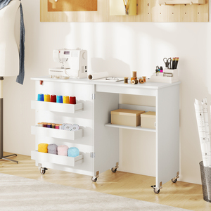 Rolling Folding Sewing Table with Storage Shelf