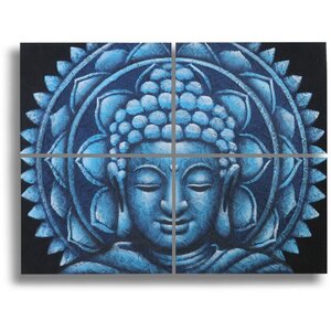 Set of 4 Blue Buddha Mandala Canvas Wall Art 30x40cm