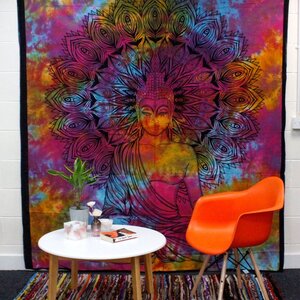 Peaceful Buddha Cotton Bedspread  Wall Hanging