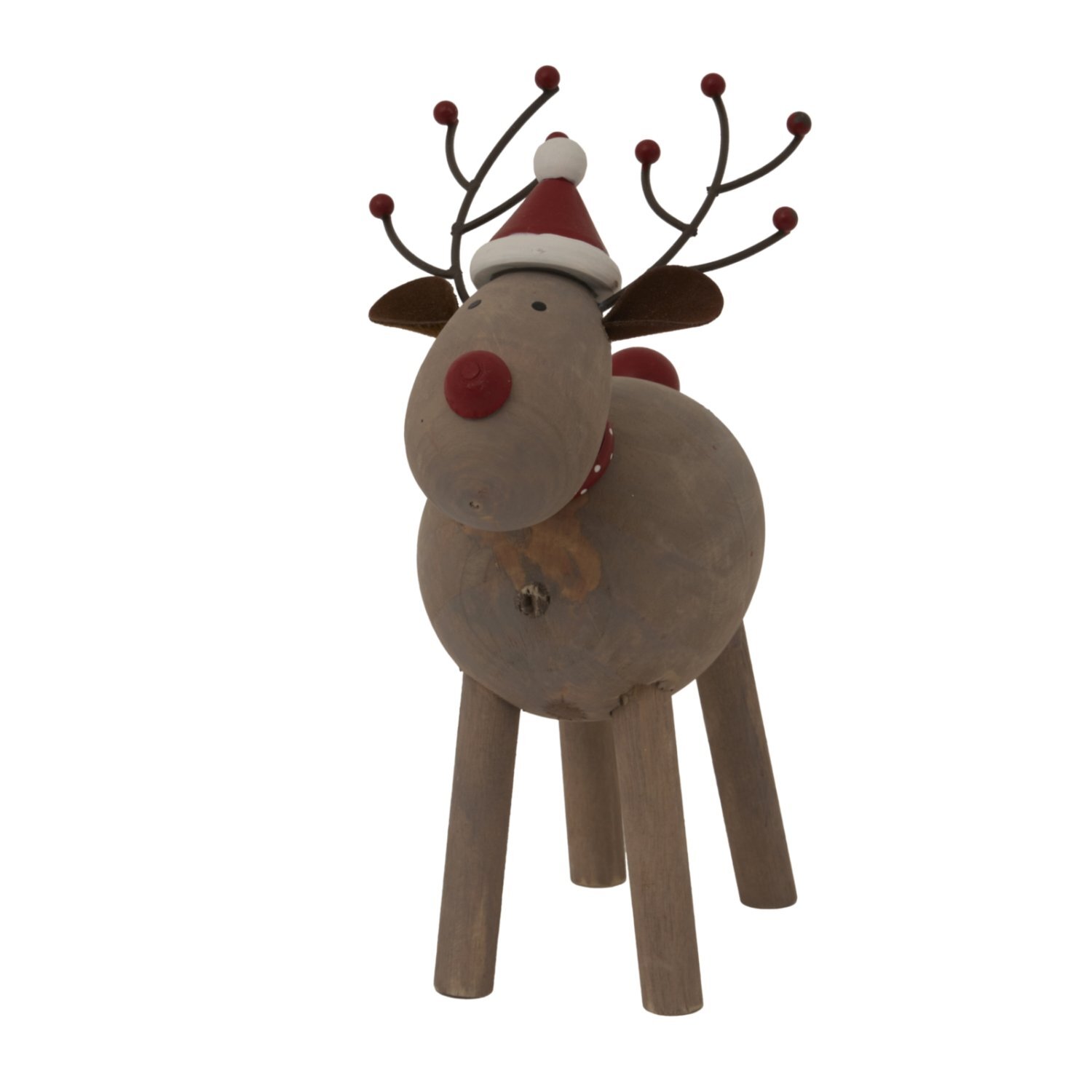 Large Rustic Rudolf Ornament With Hat Winter Holiday Decor - Maroon