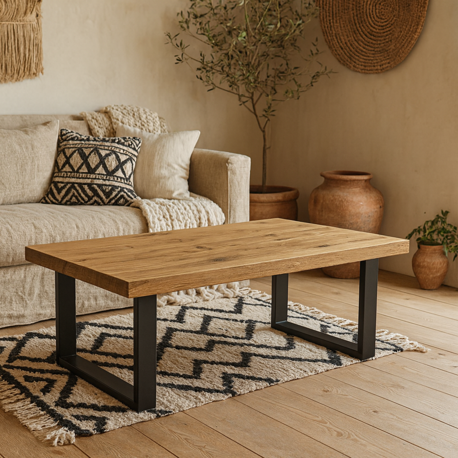 Wyld Haus Berrytwist Coffee Table - Oak-Look Top, Black Legs - Natural