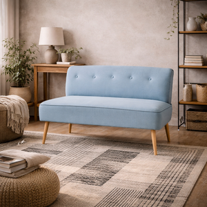 Hettie Cornflower Blue 2-Seater Sofa with Wooden Legs