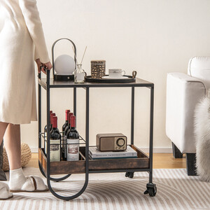 Industrial Bar Cart Rolling Buffet Serving Cart