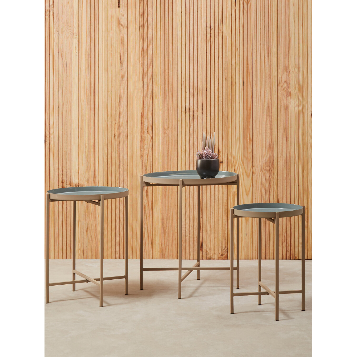 Corra Grey Enamel Top Set Of Three Side Tables - Gold