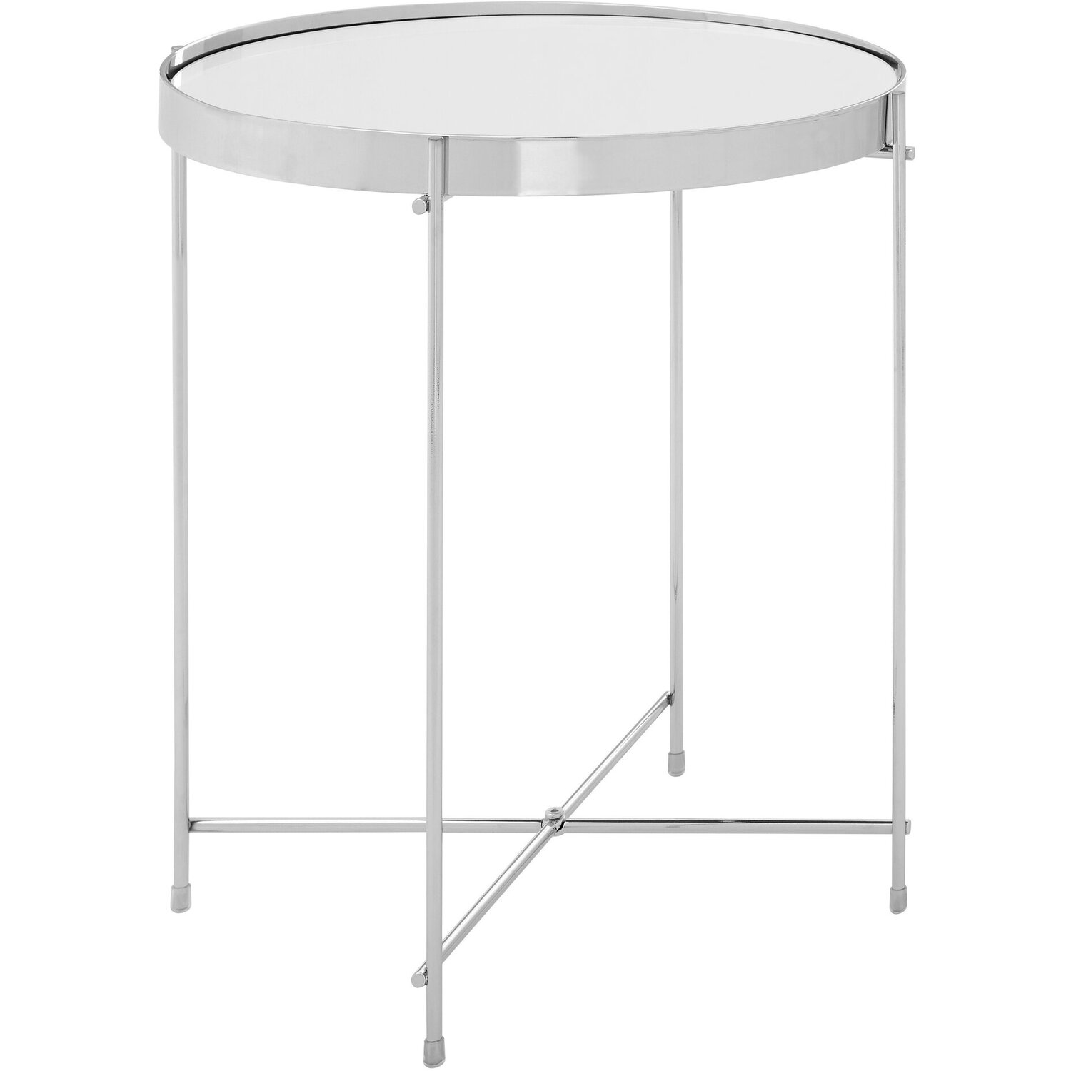 Allure Silver Mirrored Glass Round Side Table - Silver