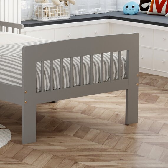 WestWood Wooden Single Bed Toddler Kids Bed Frame Only with Safety Bed Rail Guard White