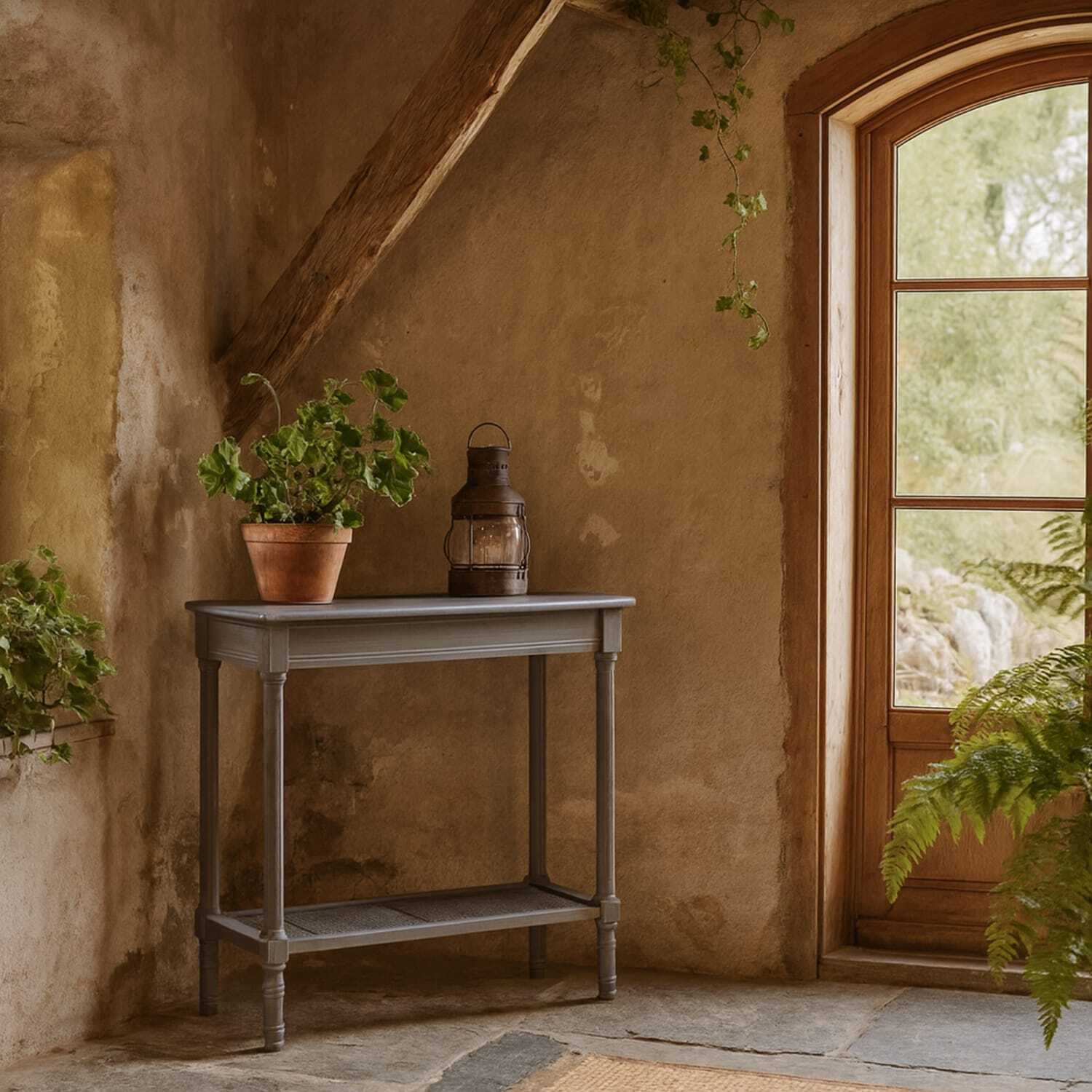 Laurelbrook Console Table With Rattan Bottom Shelf Rustic - Grey