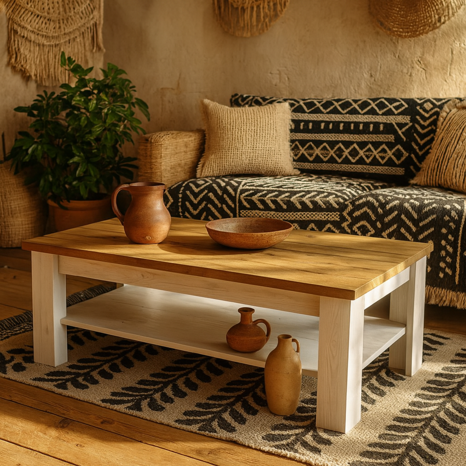 Tipsyfern Rectangular Coffee Table Top with Natural - White