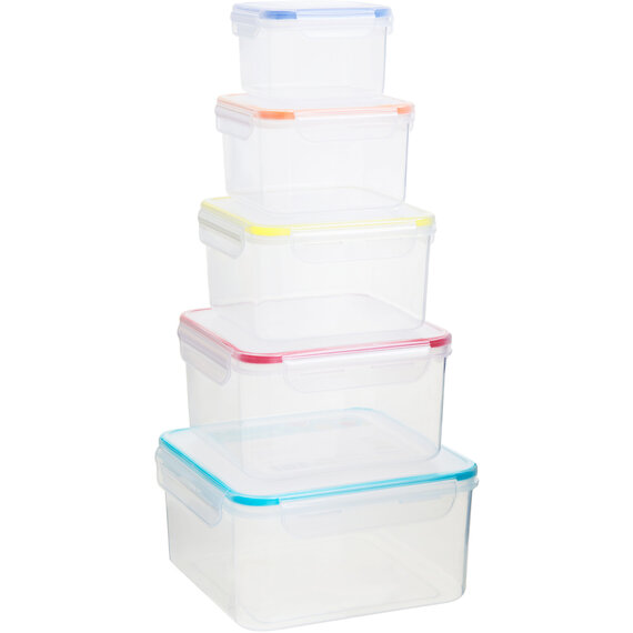Herrela 5 Piece Square Food Containers with Airtight Lids
