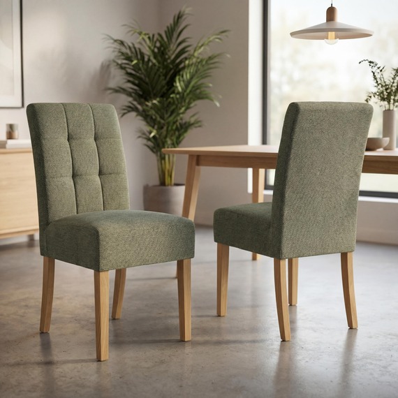 Harrington Pair of Green Weave Waffle Back Dining Chairs  Natural Legs