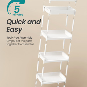White 4 Tier Rolling Cart Tray Drawer White and Golden Oak shot 13952624