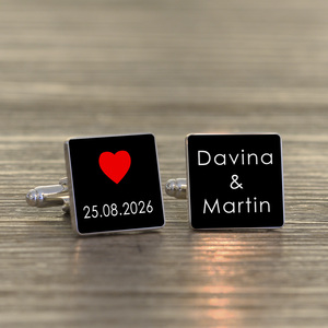 Personalised Names and Date Cufflinks - Silver Finish
