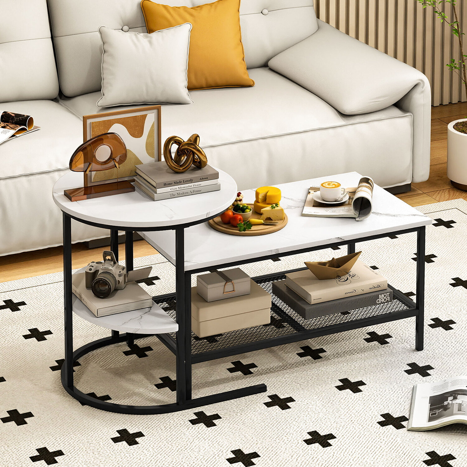 Nesting Faux Marble Coffee Table - White