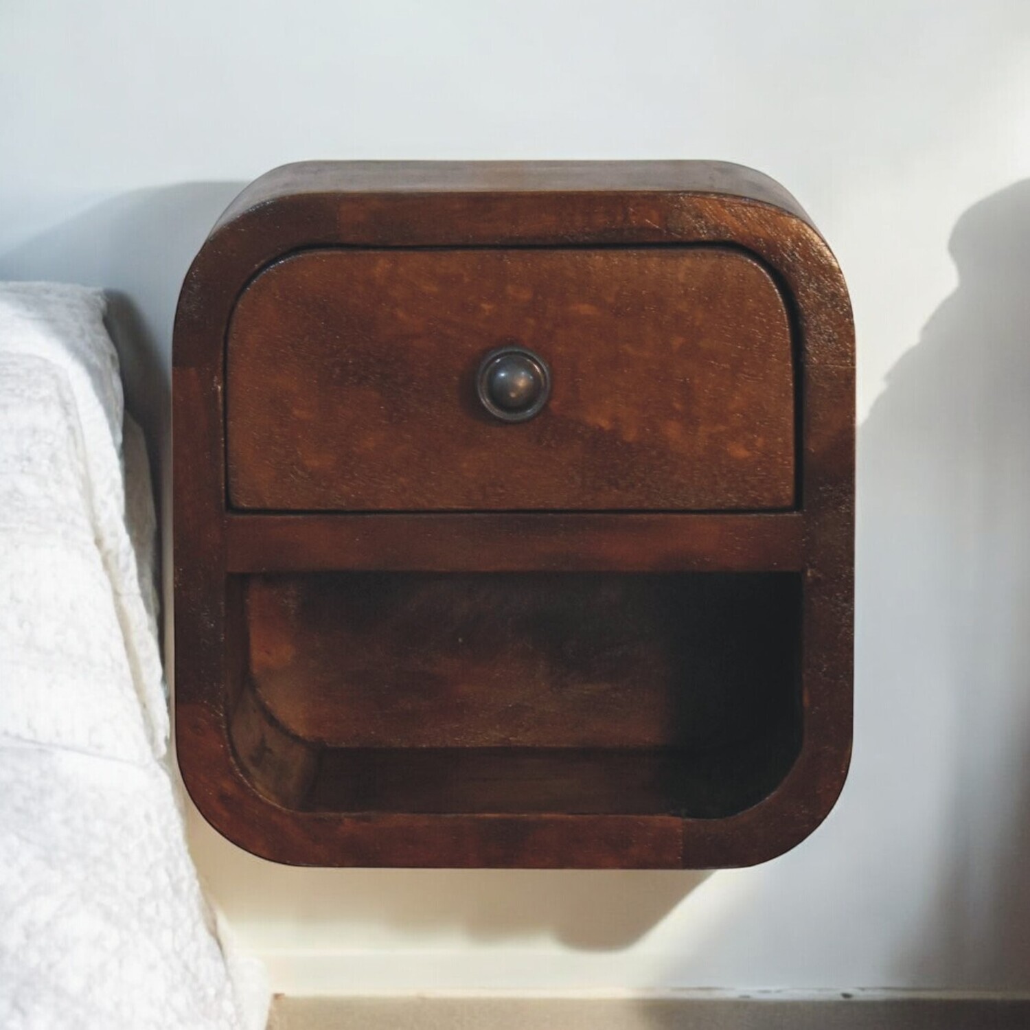 Artisan Furniture Solid Wood Extra Mini Curved Chestnut Bedside With Open Slot - Chestnut