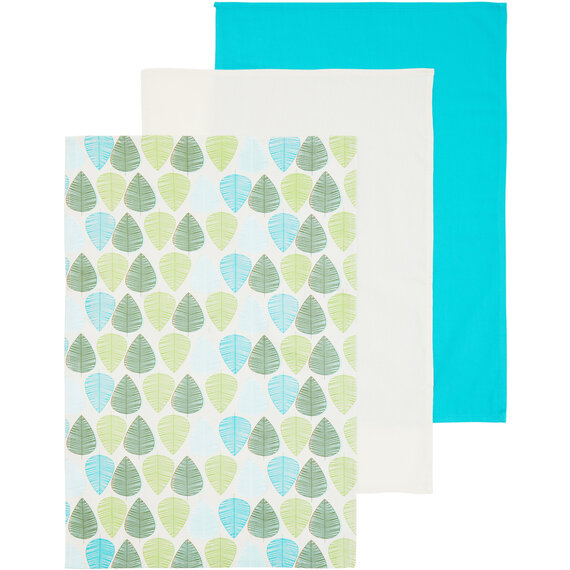 Set Of Three Green Leaf Tea Towels