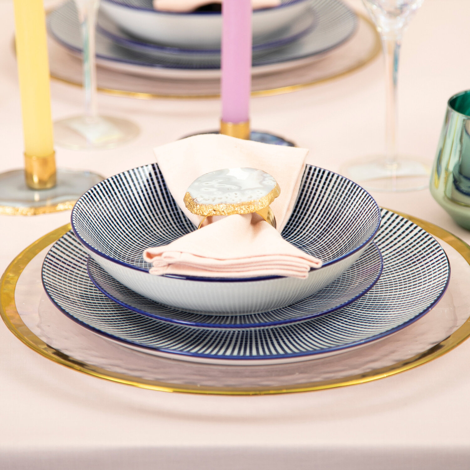 Maya 12 Piece Blue And White Dinner Set - Assorted