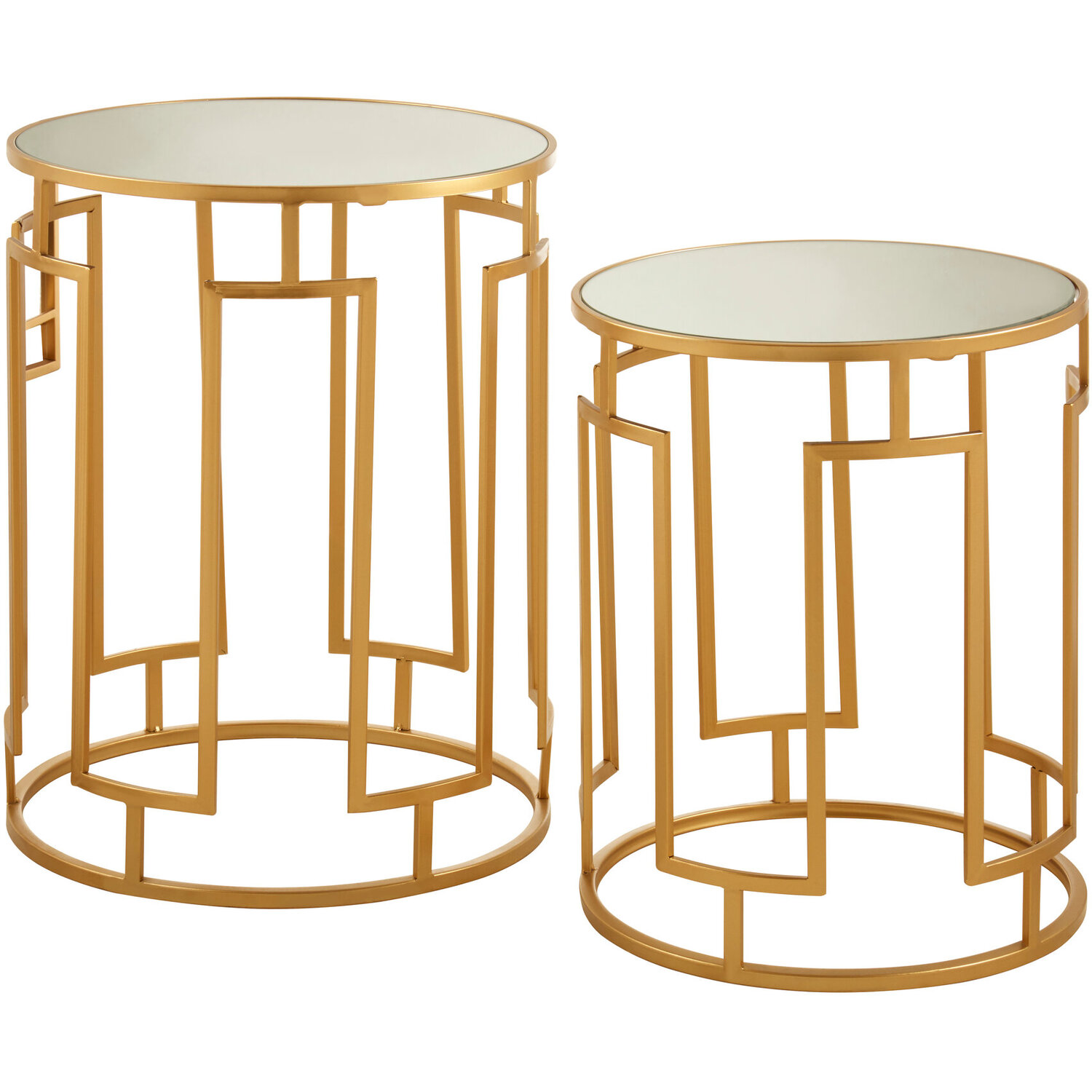 Avantis Set Of 2 Mirrored Top Round Side Tables - Gold