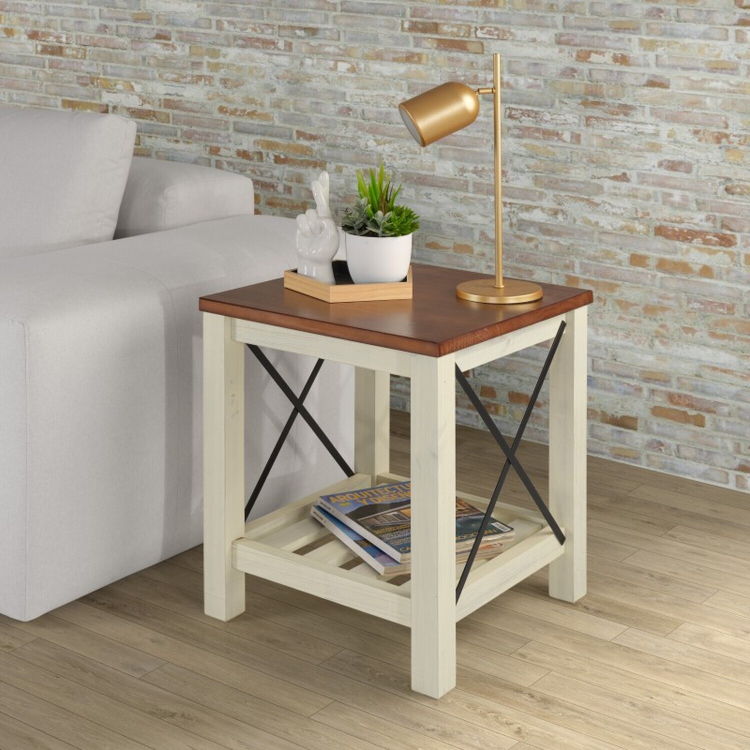 Cottage Lamp Table Solid Wood Side End Coffee - White