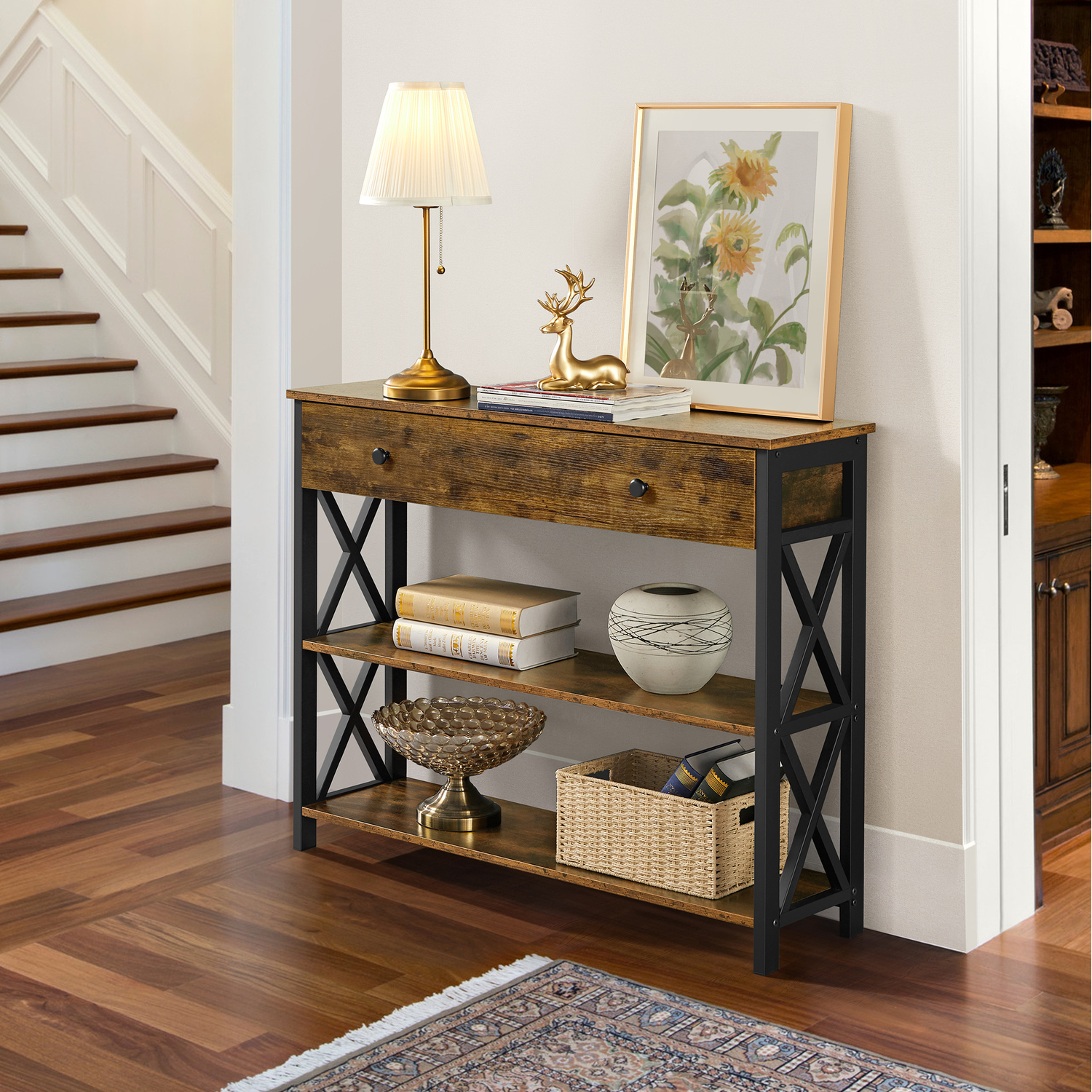 Wooden Console Table - Rustic Brown