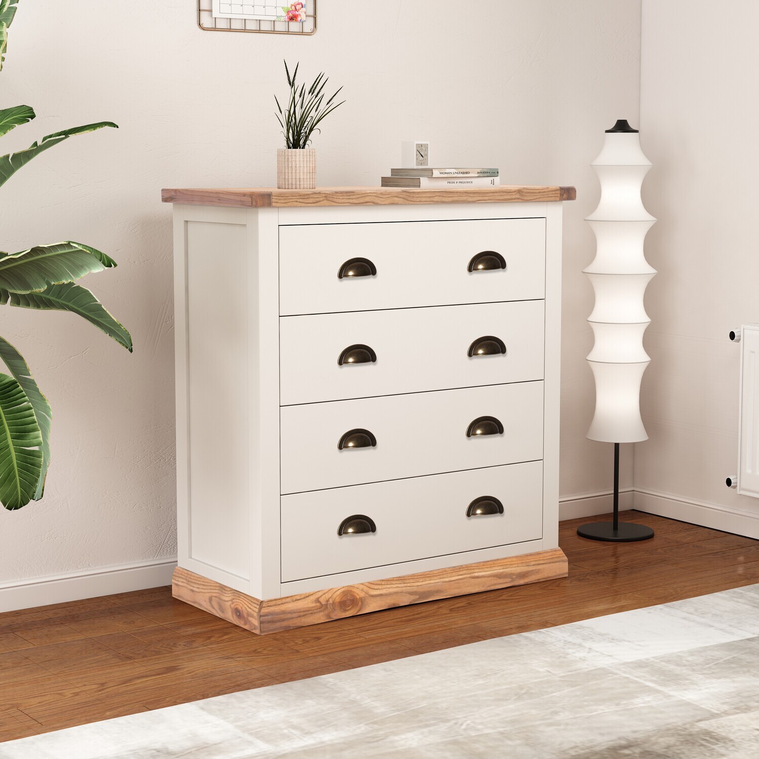Cabinet Bits Tropea 4 Drawer Chest - White / Brass