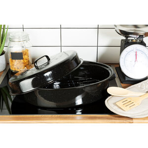 Carvara 42cm Black Enamel Self Basting Roaster with Rack
