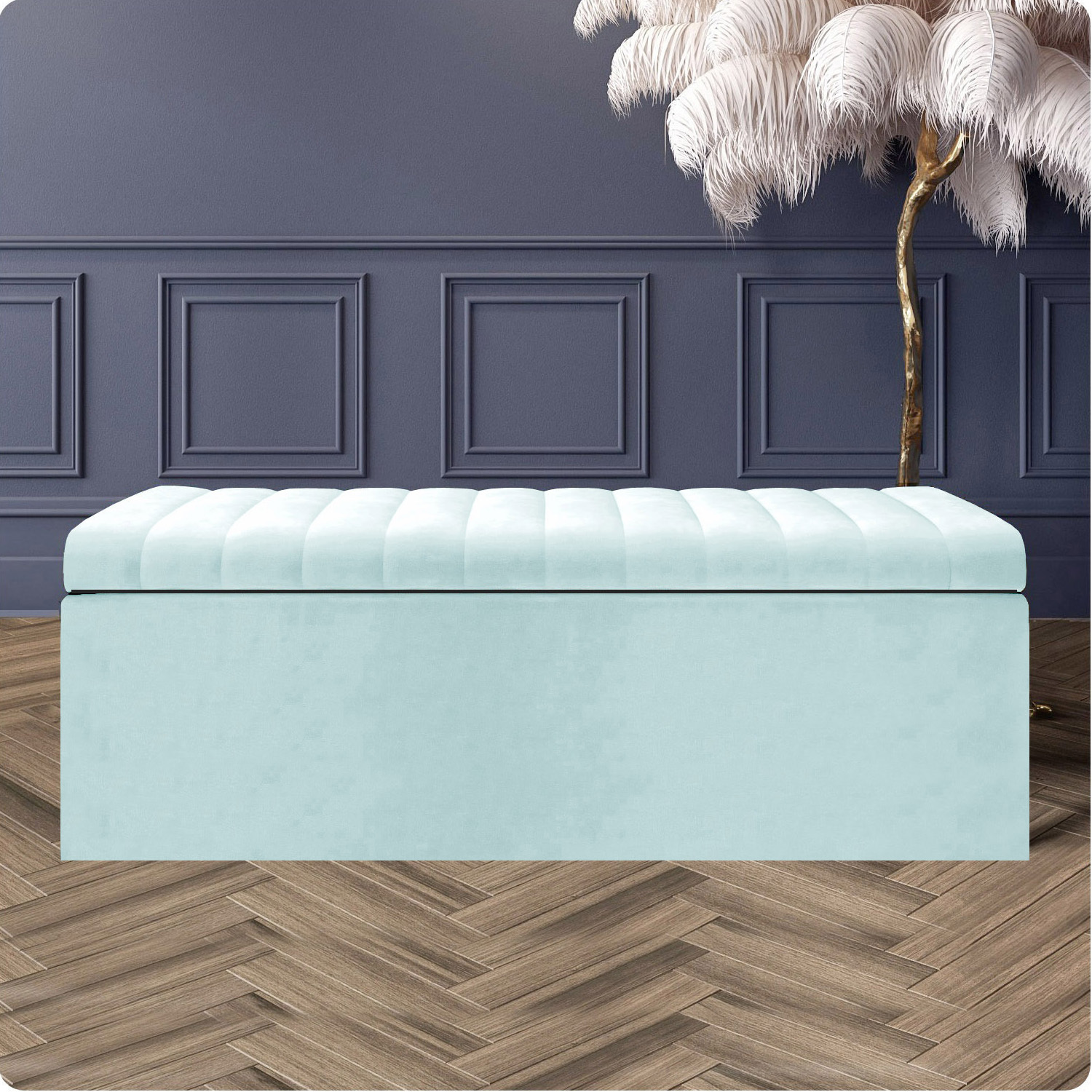R&M Furnishers 180Cm Safar Ottoman Storage Box, Plush Velvet Striped Upholstered End Of Bed Bench, Black - White Plush Velvet