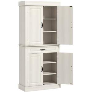 Tokeri Cream White Tall Kitchen Pantry Cabinet 4 Doors and Shelves