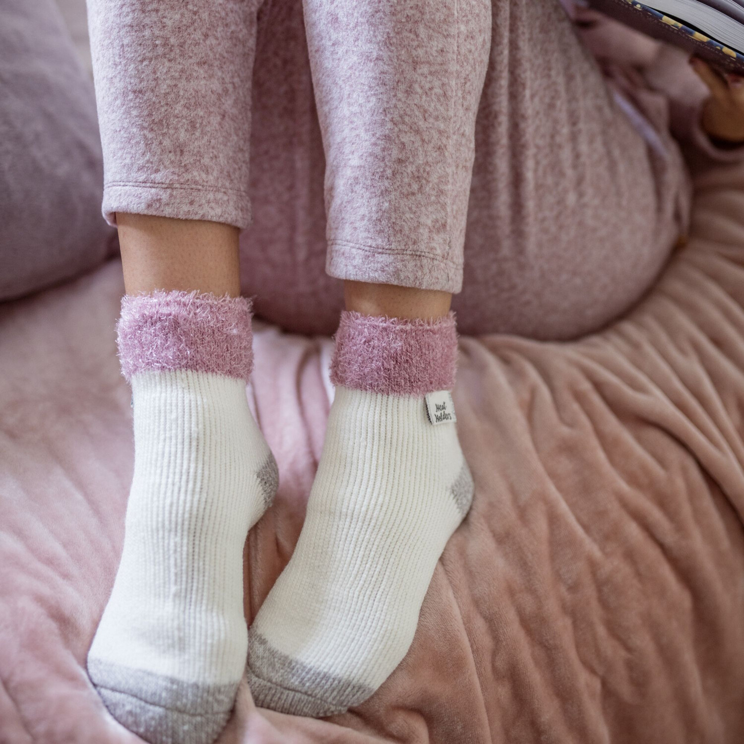 Heat Holders Ladies Ribbed Cuff Thermal Bed Socks For Lounging Around - Burgundy