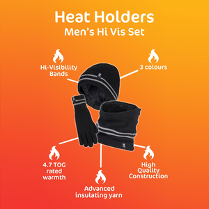 Mens Reflective Cold Weather Workwear Set: Hat, Neck Warmer & Gloves