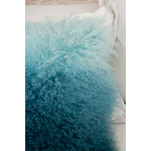 Bosie Real Mongolian Fur Blue Ombre Square Cushion