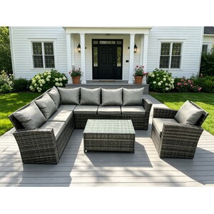 High Back Rattan Corner Sofa Set with Coffee Table and Extra Chair