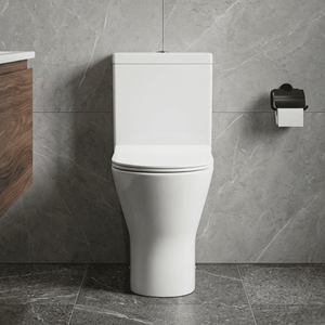 Baswich Comfort Height Rimless Toilet Pan, Cistern, Soft Close Seat