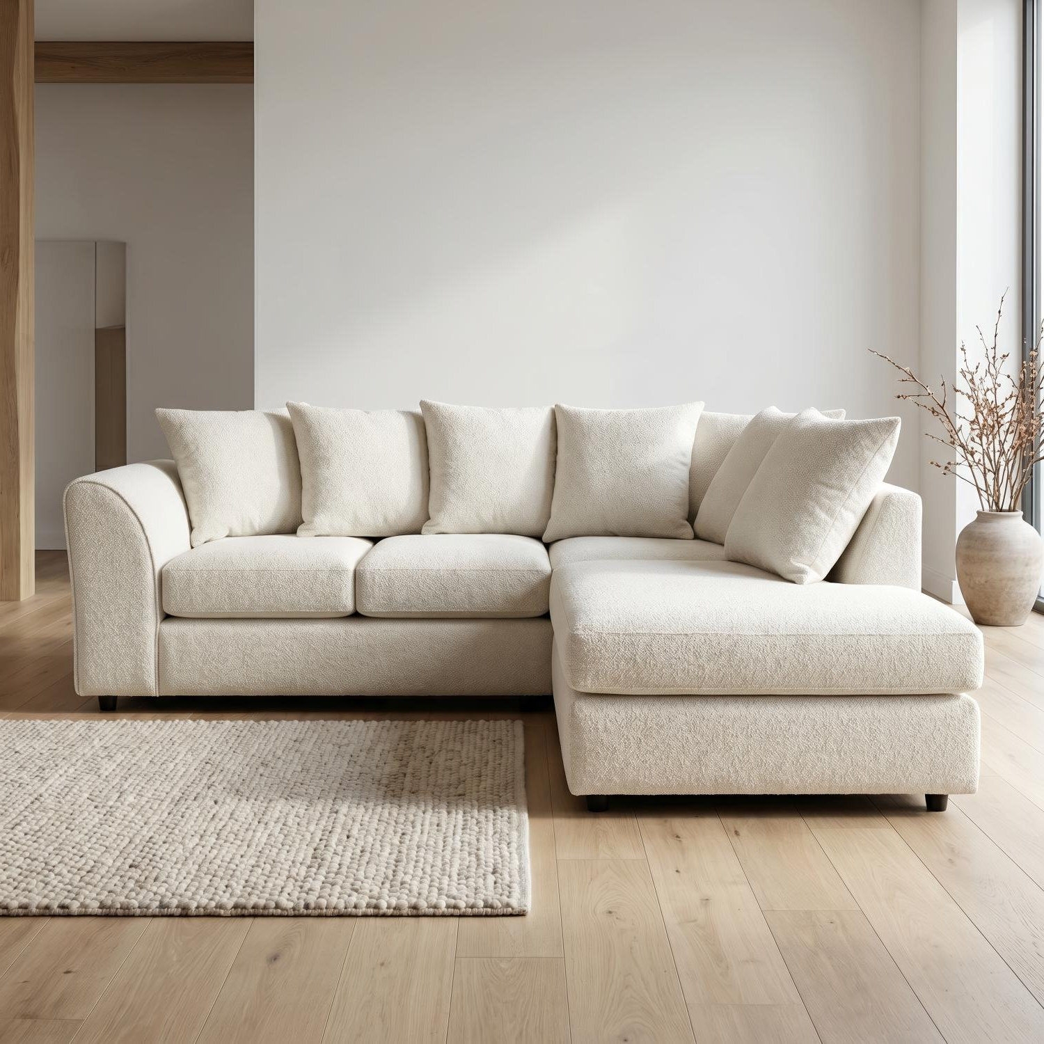 Abakus Direct Harriet Boucle Fabric Right Facing Corner Sofa In Sand - Cream