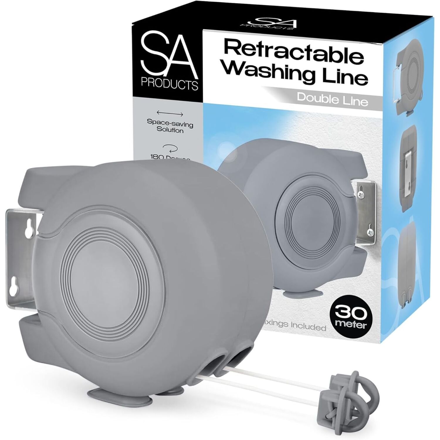 Sa Products 30M Wall Mounted Retractable Washing Line