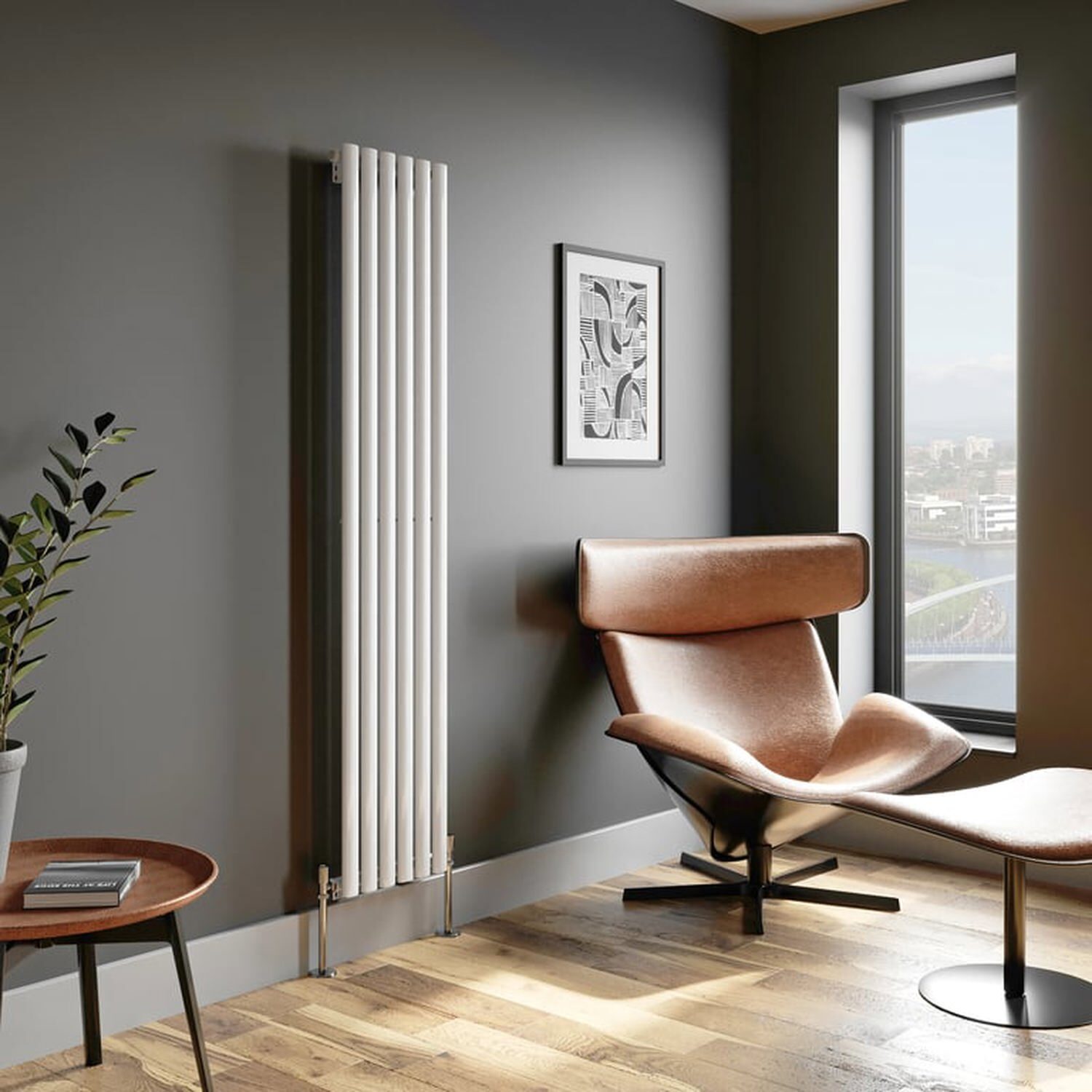 Temprazo Vertical Oval Tube Single Panel Designer Radiator - 1800 X 480Mm White - White / 1800Mm / 360Mm