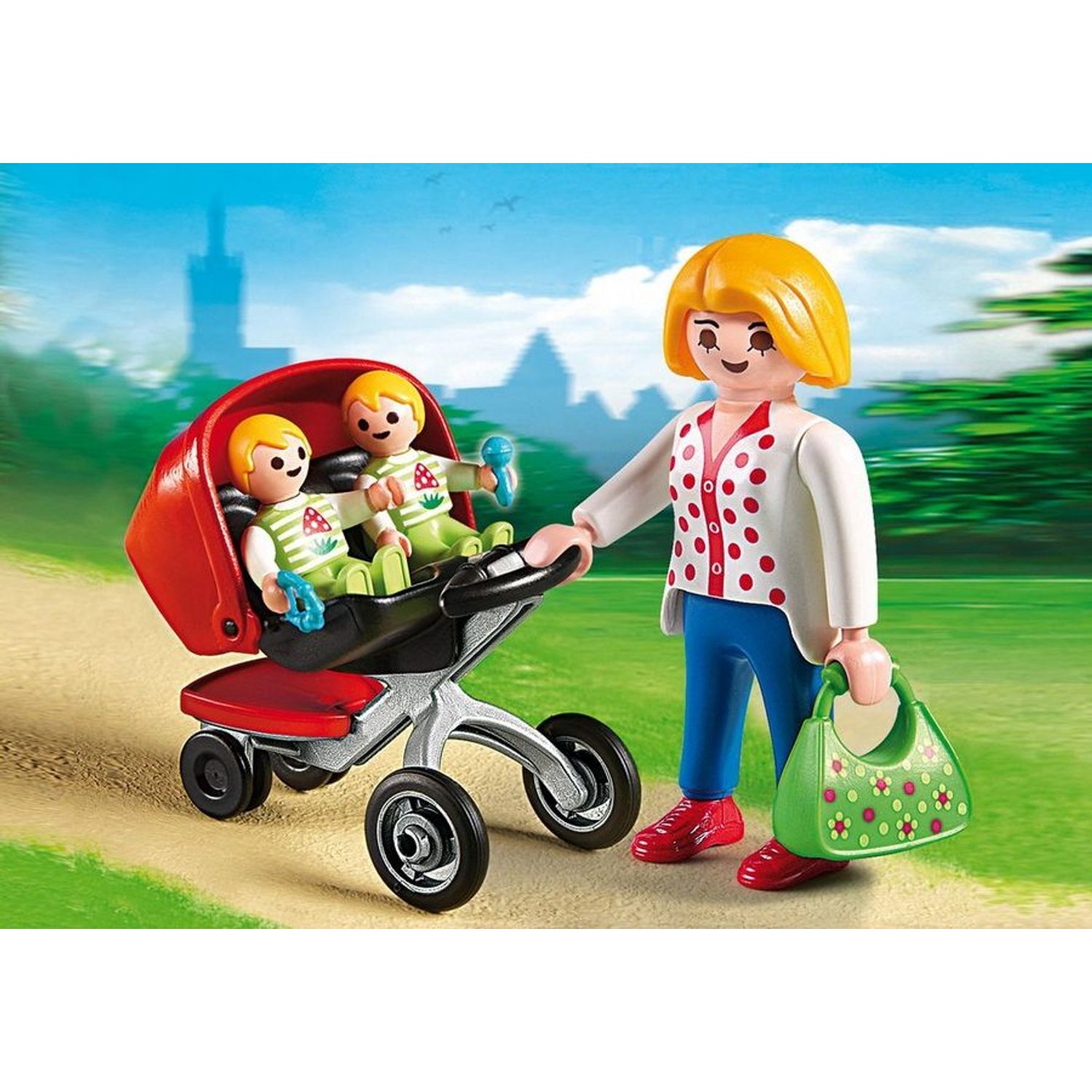 Playmobil City Life Mother With Twin Stroller - Pink