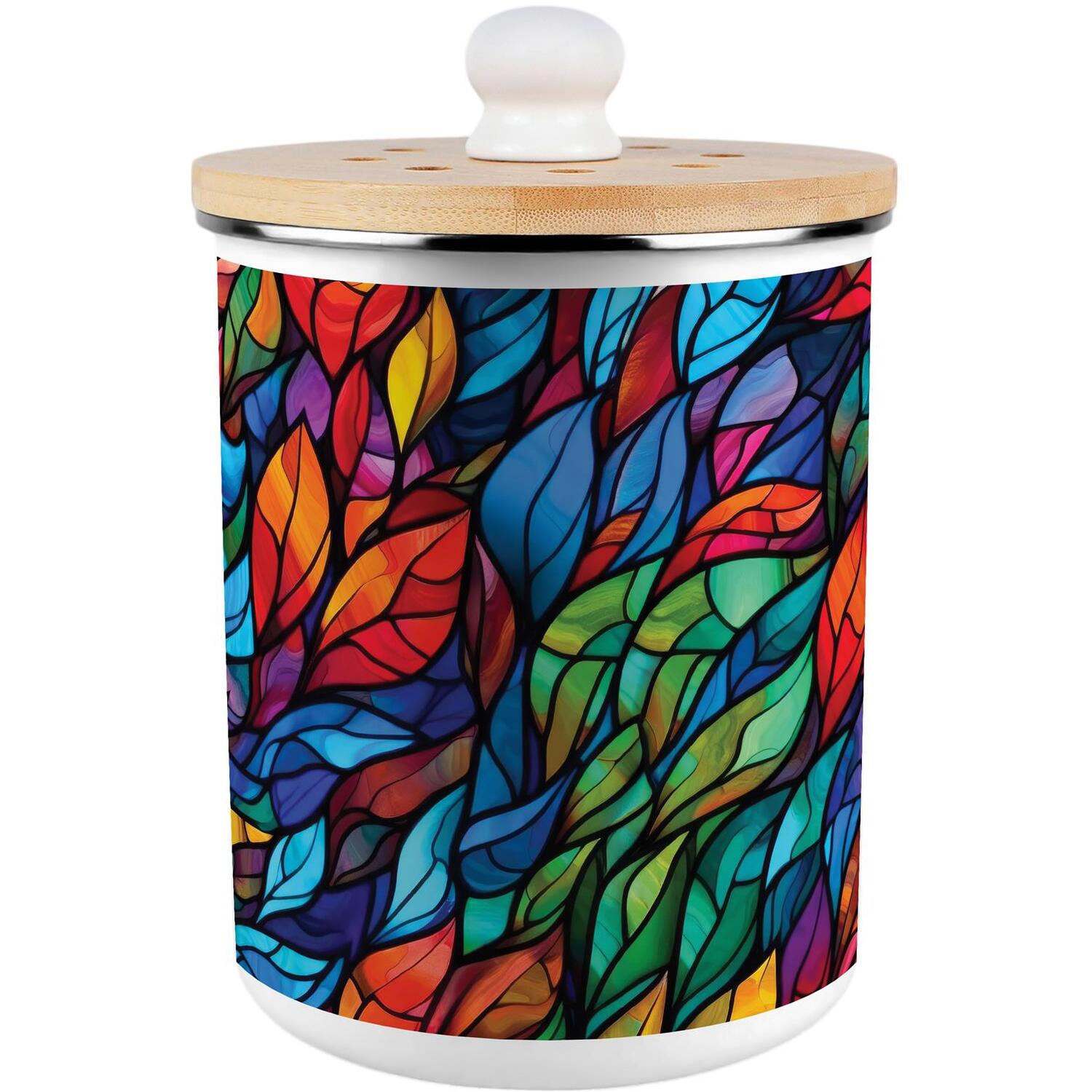Purely Home Stained Glass Pattern Food Waste Caddy - Metal 2L Decorative Kitchen Compost Bin - Blue