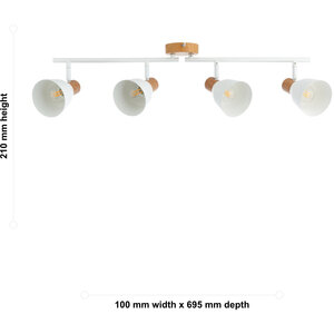 Set of 2 Matt White & Wood Detail 4 Way Ceiling Spotlights
